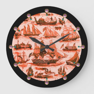 Reloj Redondo Grande MARÍTIMO,BUQUES DE VENTAJA,BUQUES DE VELA, Blanco 