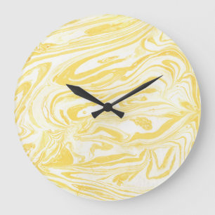 Reloj Redondo Grande Mármol amarillo elegante: Textura de mano