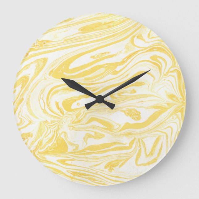 Reloj Redondo Grande Mármol amarillo elegante: Textura de mano (Anverso)