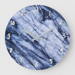 Reloj Redondo Grande Mármol azul y blanco con remolino moderno chic