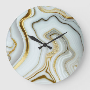 Reloj Redondo Grande Mármol blanco elegante con reloj grande de oro