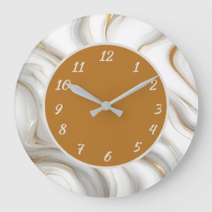 Reloj Redondo Grande Mármol blanco elegante y remolino de oro abstracto