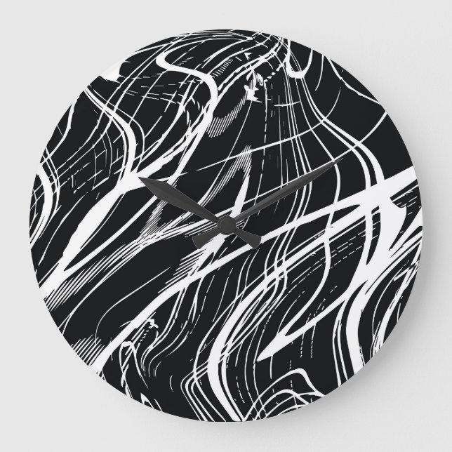 Reloj Redondo Grande Mármol blanco negro: cosecha abstracta (Anverso)