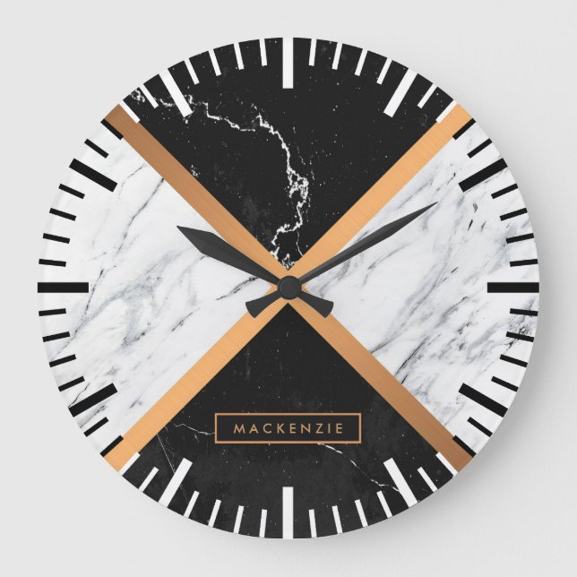 Reloj Redondo Grande Mármol blanco y negro (Anverso)