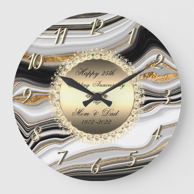 Reloj Redondo Grande Mármol de los diamantes 50 años Boda (Anverso)