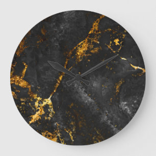Reloj Redondo Grande Mármol de oro negro, patrón natural.