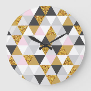 Reloj Redondo Grande Mármol dorado, textura geométrica sin costura