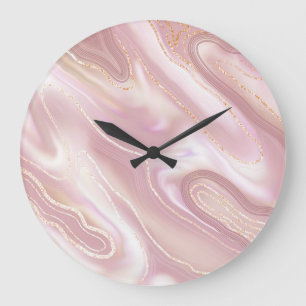 Reloj Redondo Grande Mármol elegante: textura dorada rosa