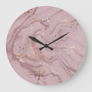Reloj Redondo Grande Mármol Líquido: Oro Rosa.