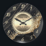 Reloj Redondo Grande Mármol Negro Diamantes 50 Aniversario Boda<br><div class="desc">Elegantes diamantes de oro en reloj de aniversario de boda de mármol.</div>