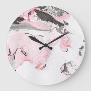 Reloj Redondo Grande Mármol negro rosado: mano dibujada