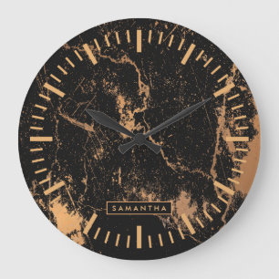 Reloj Redondo Grande Mármol negro y dorado