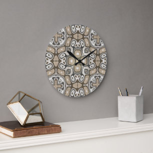 Reloj Redondo Grande Marrón Gris Beige Taupe Arte Motivo Hip Bohémien