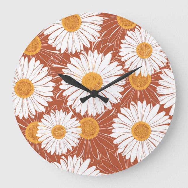 Reloj Redondo Grande Marrón marrón: Patrón de flores sin foco (Anverso)