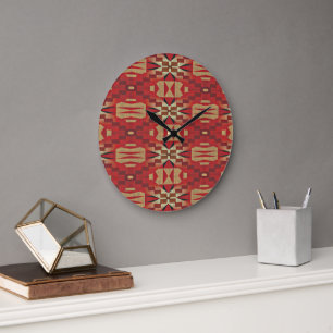 Reloj Redondo Grande Marrón oscuro rojo Tan beige Naranja arte tribal