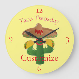 Reloj Redondo Grande Martes Taco Saguaro Cactus Thunder_Cove