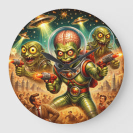 Reloj Redondo Grande Martian Mayhem Retro Sci-Fi
