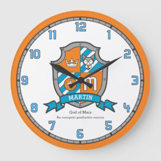 Reloj Redondo Grande Martin nombre letra M escudo naranja