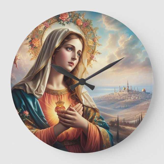Reloj Redondo Grande Mary Virgin Jesus (Anverso)
