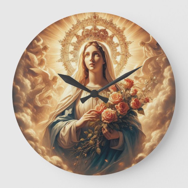 Reloj Redondo Grande Mary Virgin Jesus (Anverso)