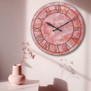 Reloj Redondo Grande Masa de impresión de mármol rosa