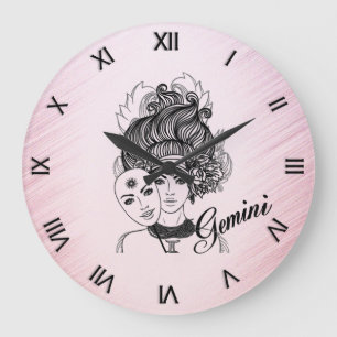 Reloj Redondo Grande Máscara de Géminis Dama Zodiaco Números Romanos Ro