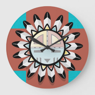 Reloj Redondo Grande Máscara de hopi de arte abstracto nativo american