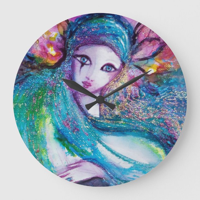 Reloj Redondo Grande MÁSCARA EN AZUL / Bolsa de Mascaradas Veneciana, v (Anverso)