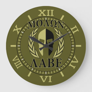 Reloj Redondo Grande Máscara espartana de Molón Labe Marcado verde ol