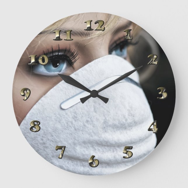 Reloj Redondo Grande Máscara protectora de virus de Corona (Anverso)