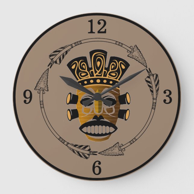 Reloj Redondo Grande Máscara tribal africana (Anverso)