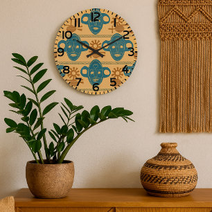 Reloj Redondo Grande Máscara Tribal Patrón de Cara Étnica Africana