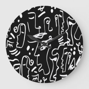 Reloj Redondo Grande Máscaras de caras abstractas: patrón geométrico