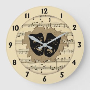 Reloj Redondo Grande Máscaras de música y teatro antiguas