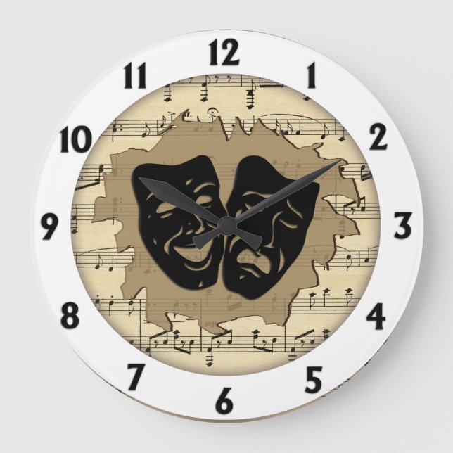 Reloj Redondo Grande Máscaras de teatro y música antigua (Anverso)