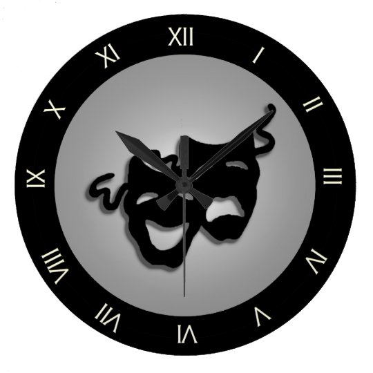 Reloj Redondo Grande Mascaras Del Teatro De La Comedia Y De La Tragedia Zazzle Es