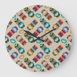 Reloj Redondo Grande Máscaras tribales étnicas