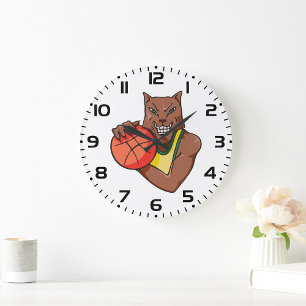 Reloj Redondo Grande Mascota de baloncesto Fierce Wildcat