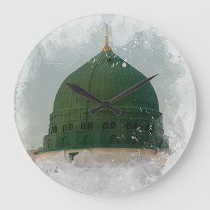Reloj Redondo Grande Masjid An-Nabawi ilustracion de acuarela Islamic P