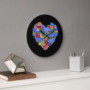 Reloj Redondo Grande Master Builder Block Ladrillo Building Heart Valen