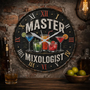 Reloj Redondo Grande Master Mixologist Bartender Gift Retro Home Bar