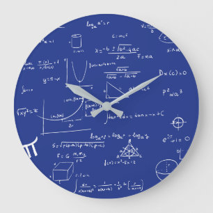Reloj Redondo Grande Matemática de las fórmulas manuscritas de Navy Blu