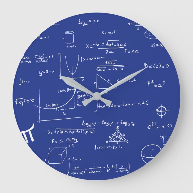 Reloj Redondo Grande Matemática de las fórmulas manuscritas de Navy Blu (Anverso)