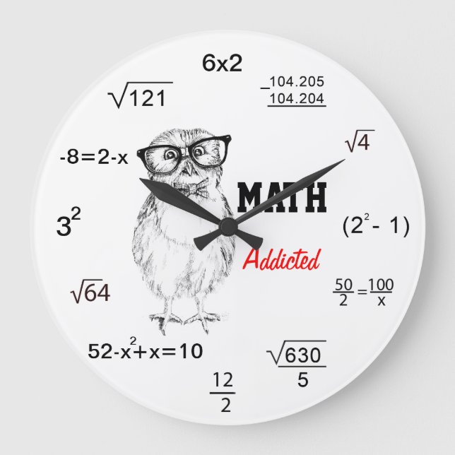Reloj Redondo Grande Matemáticas adictas nerdy owl (Anverso)