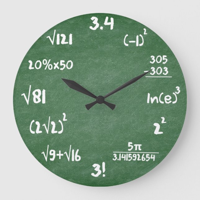 Reloj Redondo Grande Matemáticas Green Slate Mathematics Wall Clock (Anverso)