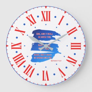 Reloj Redondo Grande Mateo 7:7 Biblia KJV contra número romano