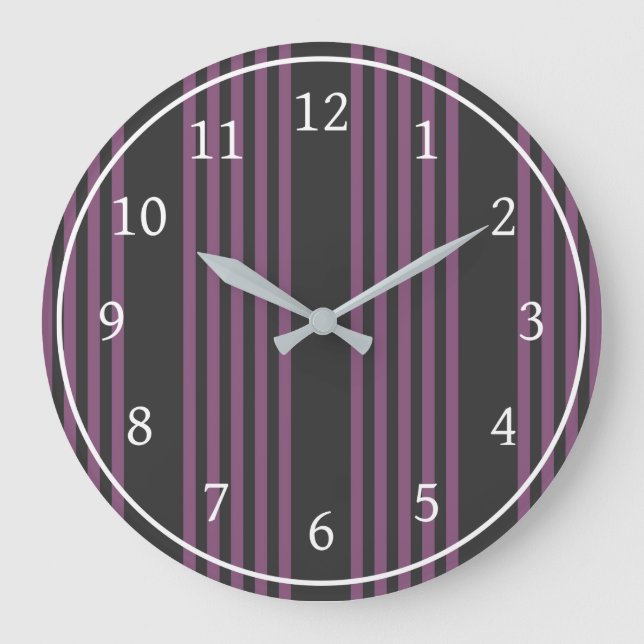 Reloj Redondo Grande Mauve púrpura y carbón vegetal de cinco rayas (Anverso)
