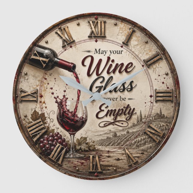 Reloj Redondo Grande May Your Wine Glass Never Be Empty (Anverso)