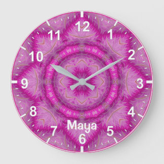 Reloj Redondo Grande MAYA ~ ¡WOW! Patrones fractales tonos de rosa ~