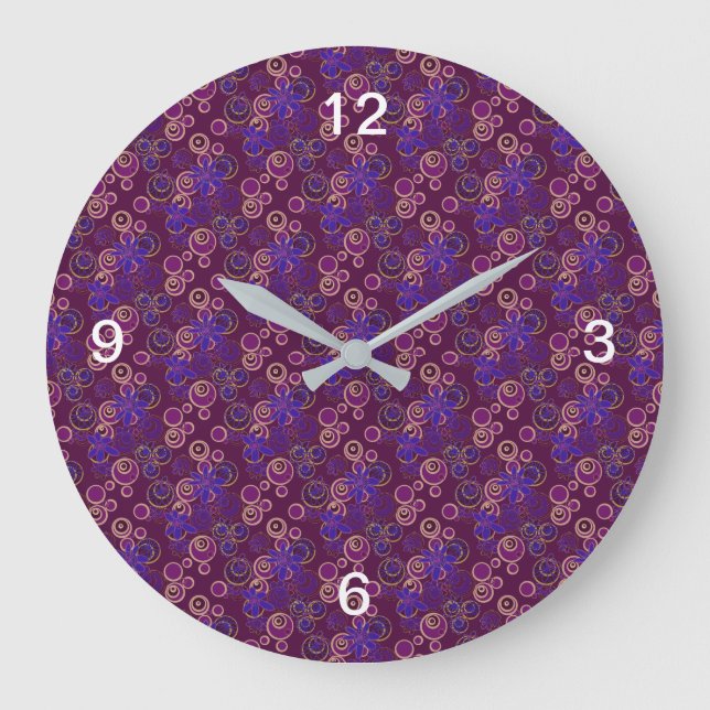 Reloj Redondo Grande Mazipoodles Burbujas Florales Argyle Plum Azul Bei (Anverso)